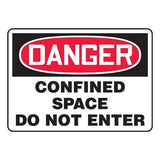 The AccuformNMC Confined Space Sign – Do Not Enter MCSP prominently displays a red oval with the word "DANGER" in white, accompanied by black text that reads, "CONFINED SPACE DO NOT ENTER," effectively emphasizing key OSHA requirements for confined spaces.