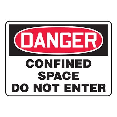 The AccuformNMC Confined Space Sign - Do Not Enter MCSP features the word "DANGER" in a red oval and includes the message "CONFINED SPACE DO NOT ENTER" in black text on a white background, meeting OSHA standards for confined spaces.