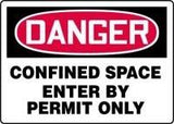 The AccuformNMC Confined Space Sign - Enter by Permit Only 7" x 10" MCSP133V prominently displays the word "Danger" in red and white on a black background to warn of confined spaces, highlighting OSHA requirements. Below it, the text "Confined Space Enter by Permit Only" appears in black on a white background, ensuring adherence to safety standards for confined space signage.