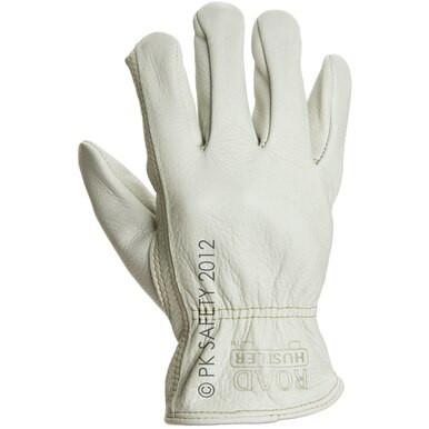 A new and unworn MCR Memphis Grain Leather Drivers Road Hustler Glove 3200 is shown, crafted from white grain leather with reinforced stitching and bearing the "Road" and "Husker" labels. This driver's glove features a keystone thumb design, displayed with the palm facing away and fingers slightly curved. The brand is MCR Safety.