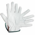 A pair of white MCR Memphis Keystone Drivers Gloves 3211 with dark green trim around the wrist area, laid out flat with one glove displaying the palm side and the other showing the back, reminiscent of those from MCR Safety.