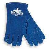 A set of MCR Safety 4600 Blue Beast Welding Gloves, featuring the brand name printed in white, offers heavy-duty protection with a durable design, making them an ideal choice for those in need of reliable welding safety gloves.