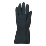 The MCR Safety Memphis Flock Lined Neoprene Glove 5435 is displayed as a single black glove against a plain white background. It looks clean and new, featuring a smooth texture with a slightly extended cuff for chemical protection.