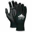 A pair of MCR Memphis Black Kevlar Cut Protection Gloves, size large, featuring a textured grip and the "MCR Safety" logo on the back for assurance.