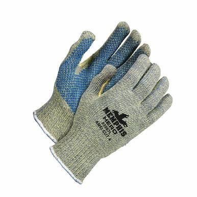 A pair of MCR Safety Hero Kevlar Stainless Steel Cut Protection Gloves in gray and blue, featuring visible branding on the front. These gloves are made with a Kevlar blend, providing reinforced fingers and palms for durability and ANSI Cut Level A4 cut protection.