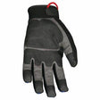 The MCR Safety Blue ForceFlex Multi-Task Gloves B100, by MCR Safety, are black gloves featuring TPR padding on the fingers and palm, along with a hook or loop at the wrist for convenient hanging. These gloves are designed for durability and provide metacarpal protection during manual tasks.