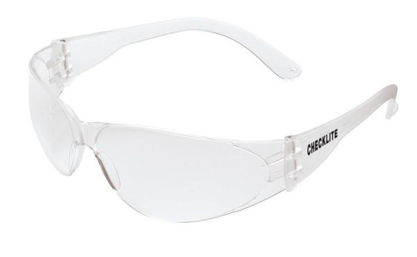 The MCR Checklite Scratch Resistant Safety Glasses CL11 (12/box) by MCR Safety feature a wraparound design with transparent, scratch-resistant lenses. These sleek and straightforward glasses provide essential UV protection and are widely used for eye protection in various environments.