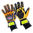 A pair of MCR Safety's Memphis Forceflex Cold Weather Work Gloves HV200 in yellow and black featuring branding on the back. These high visibility gloves include reinforced padding and reflective bands on the wrists, designed to enhance safety and grip.