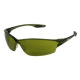 Introducing the MCR LW2 Law Plus Welding Safety Glasses LW21_0 by MCR Safety. These dielectric sunglasses feature green filter wraparound lenses, black frames, and are designed with contoured temple arms and nose pads for enhanced comfort—ideal for welding safety. Available in boxes of 12 pairs.