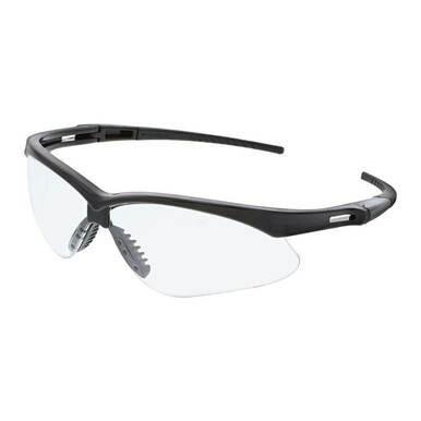 The MCR Memphis Mossy Oak UV-AF Anti-Fog Safety Glasses by MCR Safety boast a stylish black frame with clear polycarbonate lenses equipped with UV-AF Anti-Fog technology. They feature adjustable nose pads and gently curved arms for a snug, comfortable fit, ideal for individuals who prioritize both performance and aesthetics while working.