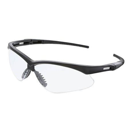 The MCR Safety Memphis MAX36 Dual Coating Safety Glasses MP11_DC, available in a 12/box package, come in black with clear lenses and feature adjustable nose pads and side arms for improved comfort and protection. These glasses meet ANSI Z87.1 standards and are equipped with an anti-fog coating to maintain clear vision under various conditions.