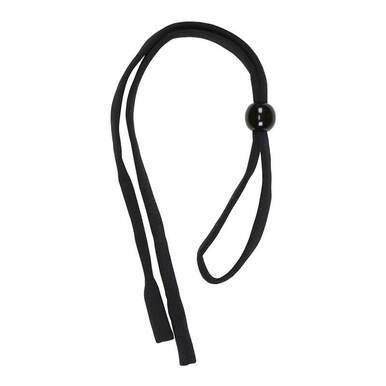 A black bolo tie with an understated design, featuring a round black slide and two long, flat cords—perfect for pairing with MCR Safety's Memphis UV-AF Anti-Fog Safety Glasses (MP11_AF), which offer both style and polycarbonate lens UV protection.