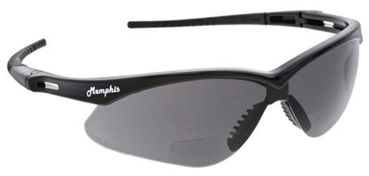 A pair of black sports sunglasses featuring dark polycarbonate lenses and curved temples. The word "MCR Safety" is elegantly printed on the side of the frame, combining style with durability.