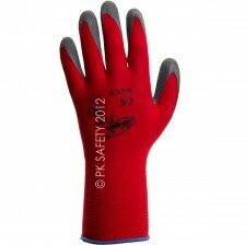 The MCR Safety Memphis Ninja Flex Glove N9680 in red, equipped with gray fingertips, offers professional-grade hand protection. Perfect for industrial use, it includes text that reads © P.K. Safety 2012.