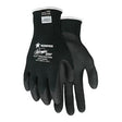 Black protective gloves from MCR Safety, labeled "MCR Memphis Ninja Glove N9878BNF," feature breathable nitrile foam for improved comfort. Designed for safety and durability, these cut-resistant gloves are perfect for tasks that demand cut resistance.