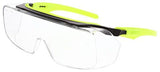 The MCR Klondike OTG Safety Glasses UV420 MAX6 Lens OG22_PF420, from MCR Safety, boast a sporty design with black and neon yellow arms and wraparound lenses. Engineered for eye protection, these glasses come with an ANSI Z87+ high impact rating and feature an anti-fog lens coating to guarantee clarity and safety in any setting.