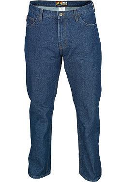 A pair of MCR Safety FR Gear Men's 15 oz Denim Jeans P1D in blue, featuring a classic five-pocket design with a front button and zipper. The jeans are displayed from the front, hanging in a neutral position.