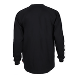 The ForgeFR Forge FR Crew Neck Tee MFRCNT-009 is shown from the back against a white background—a plain black long-sleeve, crewneck style ideal for workwear.