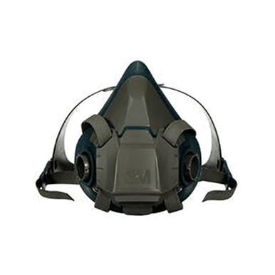 A 3M Half Facepiece Reusable Respirator 6500 Series, in gray and black, equipped with adjustable straps and two side filter slots for optimal fit. This triangularly designed respirator, boasting 3M cartridges, delivers exceptional respiratory protection suitable for industrial or safety applications.