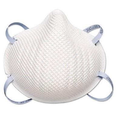 The Moldex 2200 N95 Particulate Respirator, featuring a white texture with blue elastic straps, is expertly crafted to fit snugly over the nose and mouth for exceptional respiratory protection. This NIOSH-certified respirator by Moldex guarantees both safety and comfort for daily use.