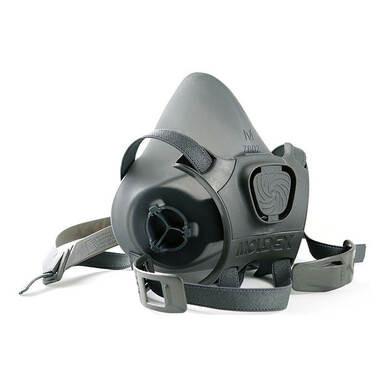 The Moldex 7800 Series Premium Silicone Half Mask, from the brand Moldex, is a gray mask with adjustable straps and a front ventilation system. This NIOSH-approved respirator offers optimal respiratory protection.