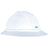 The MSA V-Gard 500 Slotted Full Brim Hard Hat, featuring a white color and a wide brim for added protection, comes with a green MSA logo. Designed for safety in construction or industrial environments, it meets ANSI/ISEA Z89.1-2014 standards and features a 6-point suspension system.