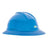 A blue MSA V-Gard 500 Slotted Full Brim 6-point Hard Hat prominently displays the brand logo "MSA" on the side. This durable hat meets ANSI/ISEA Z89.1-2014 standards, making it perfect for safety in construction or industrial settings.