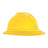 The MSA V-Gard 500 Slotted Full Brim 6-point Hard Hat in yellow is crafted for safety in construction or industrial environments. Compliant with ANSI/ISEA Z89.1-2014 standards, this protective gear prominently displays the MSA logo on its side.