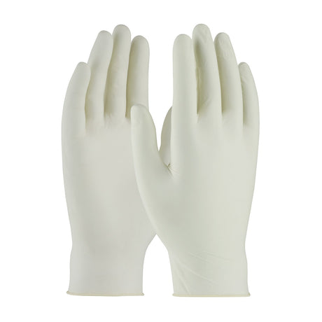 The PIP Ambi-dex Repel Disposable Latex Glove 62-322PF, a powder-free product from Protective Industrial Products, is displayed upright with its fingers slightly spread against a plain white background.