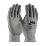 The PIP G-Tek PolyKor glove, model 16-560, features a polyurethane-coated flat grip on the palms and fingers to improve handling. Crafted with cut-resistant materials, these gloves provide excellent hand protection in industrial or manual work settings. Sold in packs of 12 pairs by Protective Industrial Products (PIP).