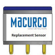 A rectangular AimSafety Replacement Sensor with a blue top, silver body, and four gold prongs at the bottom. The label displays "AimSafety" and product details.
