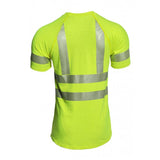 The NSA FR Control 2.0 Short Sleeve T-Shirt Type R Class 3 BSTJTRC3 is a vibrant yellow T-shirt with short sleeves, designed with moisture-wicking fabric and reflective grey stripes on the back and upper arms to ensure high visibility, optimal comfort, and safety.