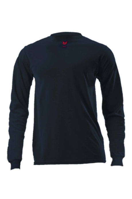 A black NSA DRIFIRE FR Lightweight Long Sleeve T-Shirt DF2-CM-446LS, featuring a small red logo on the upper chest and designed with moisture-wicking technology for all-day comfort.