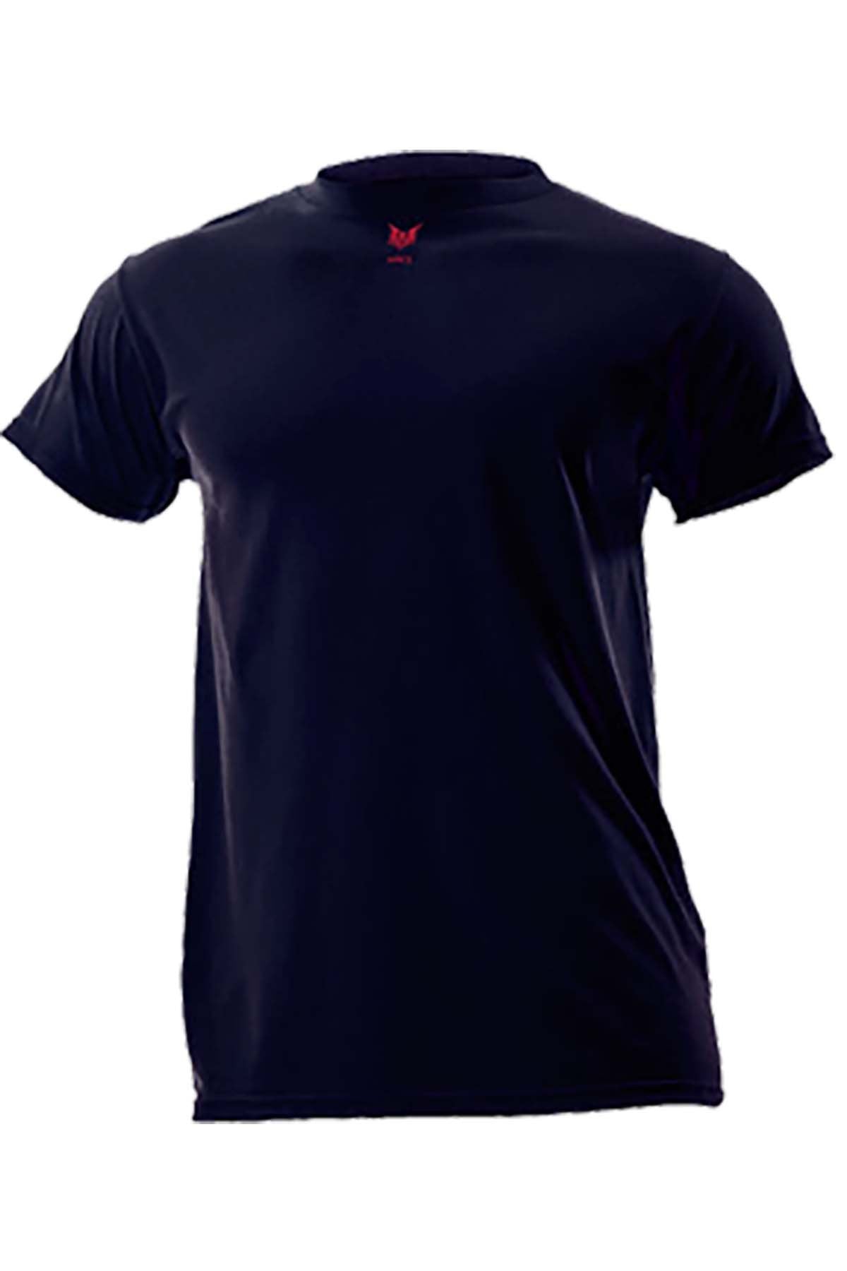 NSA's DRIFIRE Short Sleeve FR Base Layer T-Shirt (model DF2-CM-446TS) features a sleek black design with short sleeves and a subtle red logo positioned on the chest. This versatile base layer combines smooth, lightweight fabric for both comfort and safety, presented against a clean white background.