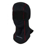 The NSA CARBON ARMOUR FR Balaclava H100CX by NSA is a black full-face balaclava featuring red stitching and an eye opening. Made from thermal fabric, it incorporates Carbon Armour technology, making it perfect for cold weather conditions.