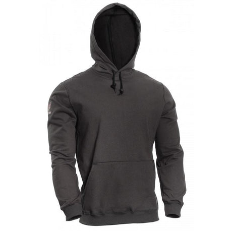 A grey NSA DRIFIRE FR Hoodie 14 oz fleece with long sleeves and a front pocket, presented against a white background.