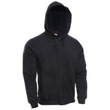 Introducing the NSA DRIFIRE FR Zip Front Hoodie SWSI2Z in black, crafted with a hood and drawstrings. This hoodie features long sleeves and front pockets, offering thick, comfortable fabric that is flame resistant for enhanced safety.