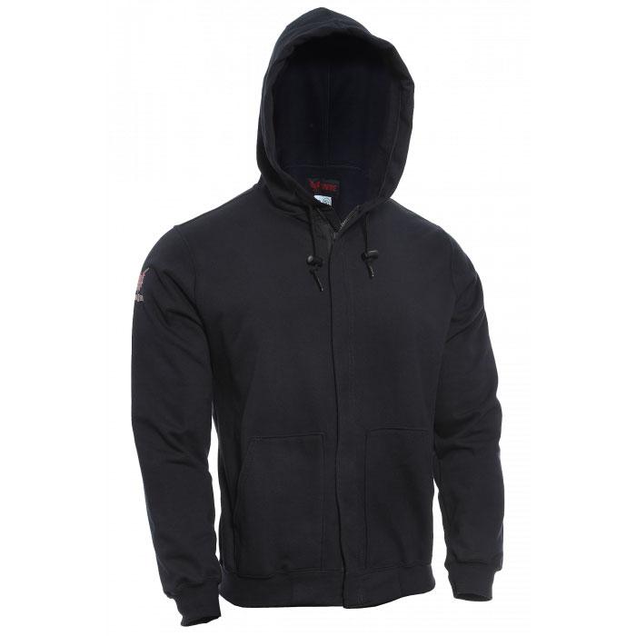 Product Data:
Introducing the NSA DRIFIRE FR Zip Front Hoodie SWSI2Z-_ _, a flame-resistant, black hoodie designed for safety and style. This hoodie features a zip front, adjustable drawstrings, a convenient hood, front pockets, and an upper arm patch. Displayed against a white background для clean product presentation.