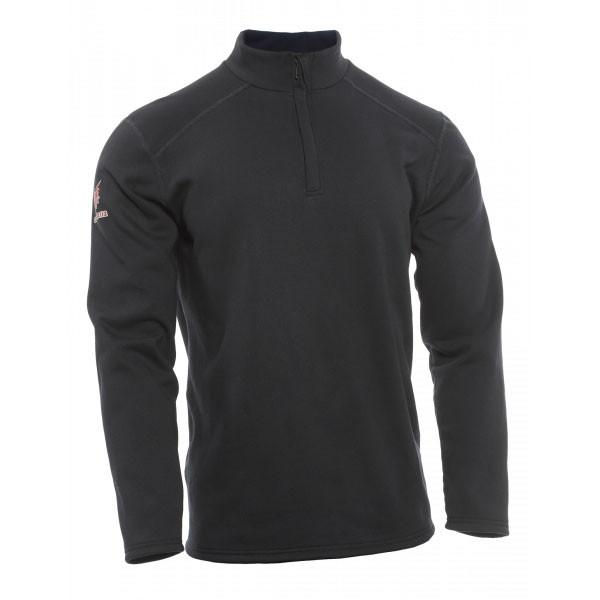 A black NSA TECGEN FR Mock Zip Sweatshirt, displayed on a plain white background, features long sleeves and subtle seam details. This sweatshirt provides arc flash protection and has a small embroidered logo on the upper right sleeve.