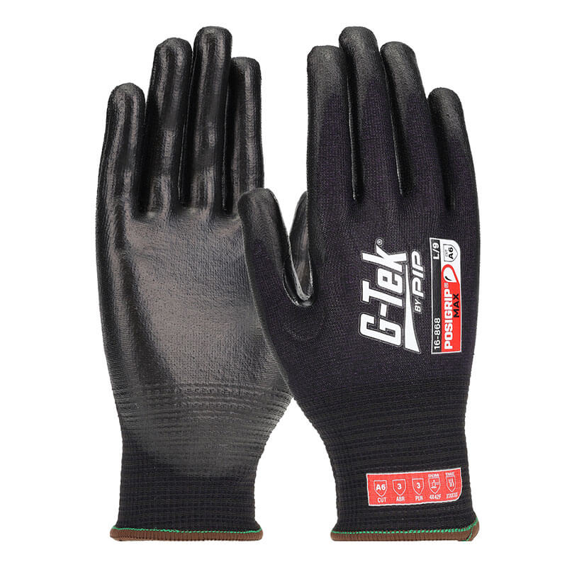 pipolaki handschuhe G-Tek 16-868/M Seamless Knit PolyKor Blended Glove With PosiGrip MAX Coating With Reinforced Thumb Crotch