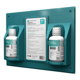 The Aero Healthcare Neutraflush Eyewash Wall Station 16oz features two secured eye rinse bottles and a central instruction panel, providing convenient, wall-mounted emergency eye care for enhanced workplace safety.