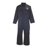 The Oberon BSA30 Series Flame Resistant Arc Flash Coveralls are designed in black with long sleeves and a collar. Featuring a front zipper and "Oregon DNB" printed in white on the upper chest area, this stylish coverall combines both safety and fashion. It is presented against a white background for optimal visibility.