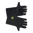 The Oberon TCG100 Series Ultralight Arc Flash Gloves, model TCG100-GLOVE, feature a sleek black design with striking yellow text on the wrist reading "100" accompanied by a small logo. These gloves are crafted to provide exceptional protection with an impressive arc rating of 100 cal/cm². The design showcases one glove with the palm up and the other revealing the back side, seamlessly combining style and superior safety.