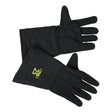 The Oberon TCG25 Series Ultralight Arc Flash Gloves (model TCG25-GLOVE) feature black fabric with extended cuffs and a distinctive yellow "25" logo on the wrist. Designed in compliance with ANSI/ISEA Level 2 standards, these gloves boast an arc rating of 27 cal/cm². They are displayed with one glove showing the palm side up and the other down.