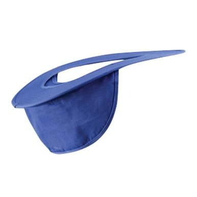 The Occunomix Cotton Hard Hat Shade 898 by Occunomix is a stylish, blue accessory featuring an abstract, modern design with a wide, curved brim and a distinctive cutout on top. It provides UV protection, making it an ideal choice for summer workwear.