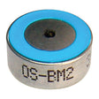 Close-up of a small metallic oxygen sensor from PK Safety Supply, featuring a blue inner ring and the markings "DS-EM2" on the side. The RKI Replacement Oxygen Sensor OS-BM2, typically employed in gas monitors, has a circular shape with a central hole.