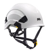 The Petzl VERTEX Comfortable Helmet, model A010AA0_, is a versatile, modular helmet in classic white equipped with secure straps, making it perfect for work at height.