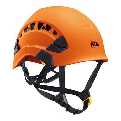 The Petzl VERTEX VENT Helmet A010CA0 is an excellent piece of personal protective equipment, boasting an orange design with black adjustable straps and ventilation holes. Featuring the Petzl logo on the side, this helmet guarantees safety and comfort for climbers.