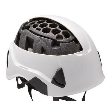 The Petzl STRATO Helmet A020AA0_ by Petzl is a white marvel featuring a black honeycomb interior and an adjustable-strength chinstrap. Its aerodynamic design guarantees lightweight comfort, making it ideal for cycling or outdoor sports while ensuring safety with style.