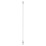 A long, slender antenna, white in color and crafted from galvanized steel, featuring a metal loop at one end and a bulbous tip at the other, closely resembles the Petzl WIRE STROP Steel Anchor G200AA0_, set against a white backdrop.